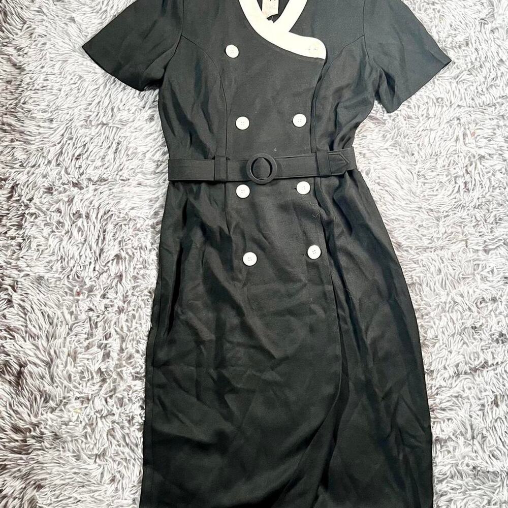 Vintage 80s Black and White Secretary Sudio Nostalgic‎ Pretty Woman Midi Dress